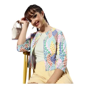 Generic Women's Polyester Floral 3-4th Sleeves Shrug (Multicolor)