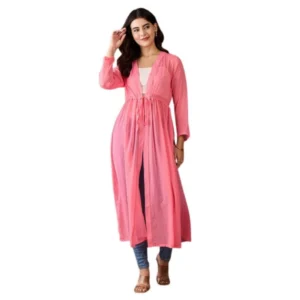 Generic Women's Chiffon Self Design Long Sleeves Shrug (Pink)