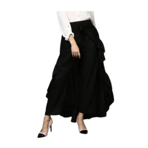 Generic Women's Rayon Ruffled Elasticated Skirt (Black)