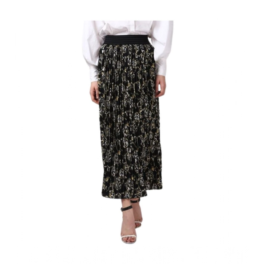 Generic Women's Georgette Chain Print Elasticated Skirt (Black-Cream)