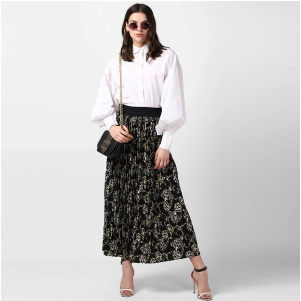 Generic Women's Georgette Chain Print Elasticated Skirt (Black-Cream) - Image 4
