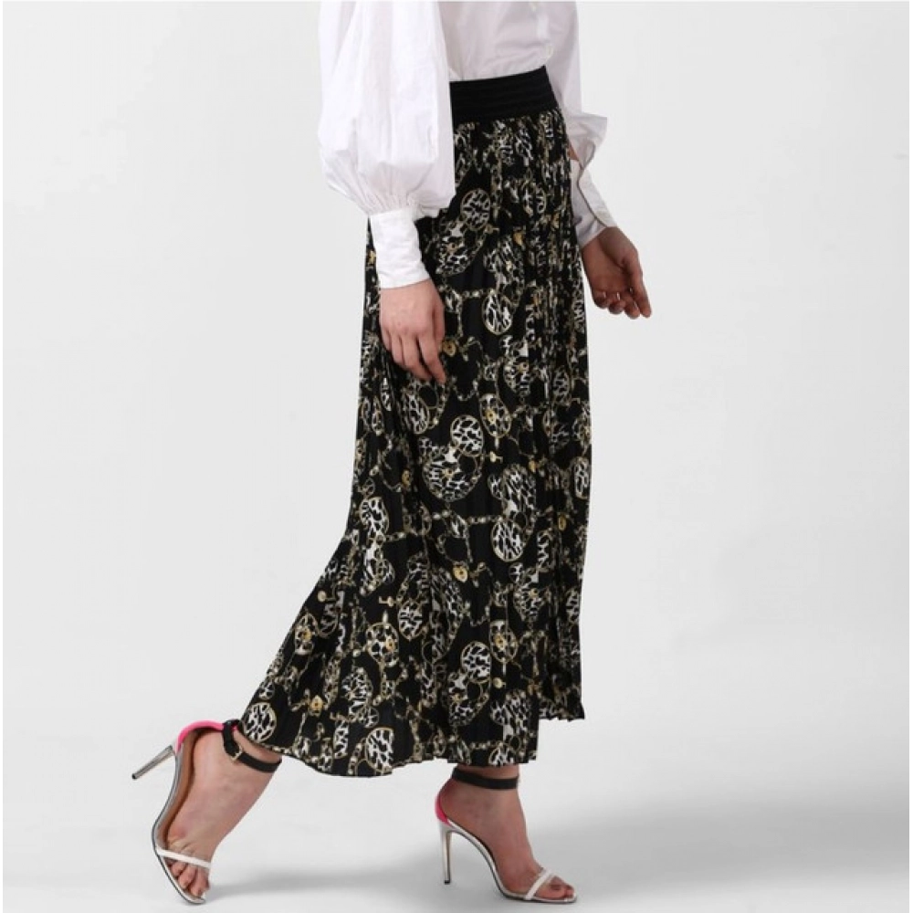 Generic Women's Georgette Chain Print Elasticated Skirt (Black-Cream) - Image 3