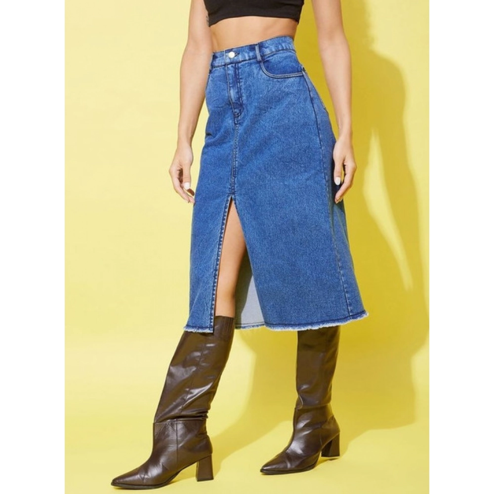 Generic Women's Denim Solid Buttoned Skirt (Blue) - Image 3