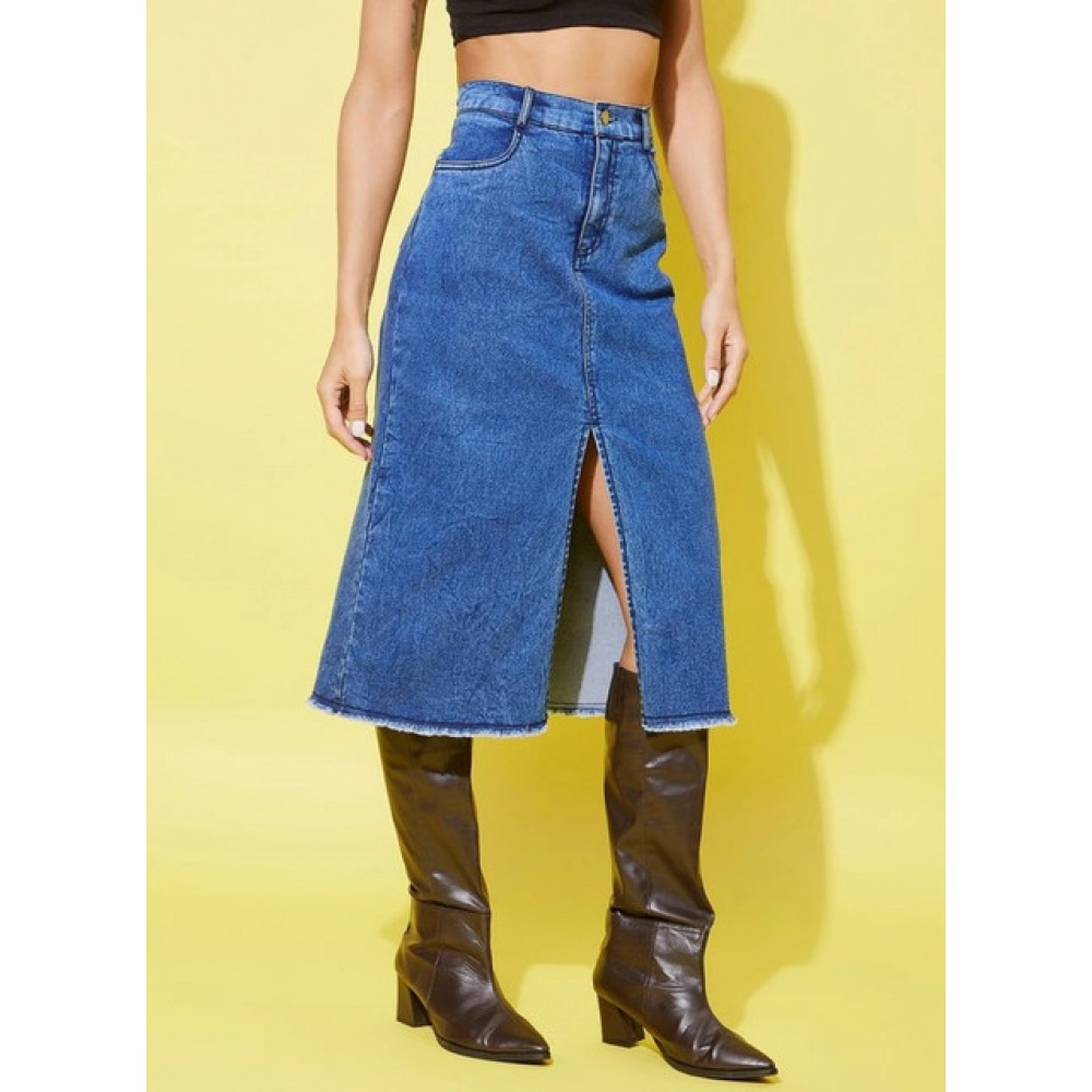 Generic Women's Denim Solid Buttoned Skirt (Blue) - Image 4