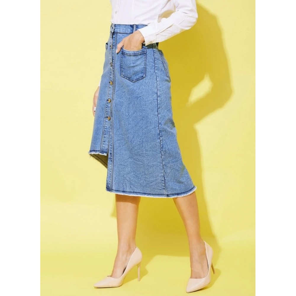 Generic Women's Denim Hi Lo Buttoned Skirt (Blue) - Image 3
