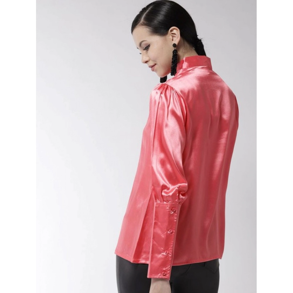 Generic Women's Polyester Solid Long Sleeves Top (Coral) - Image 5