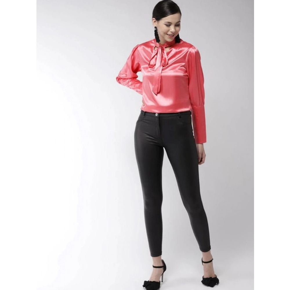 Generic Women's Polyester Solid Long Sleeves Top (Coral) - Image 4