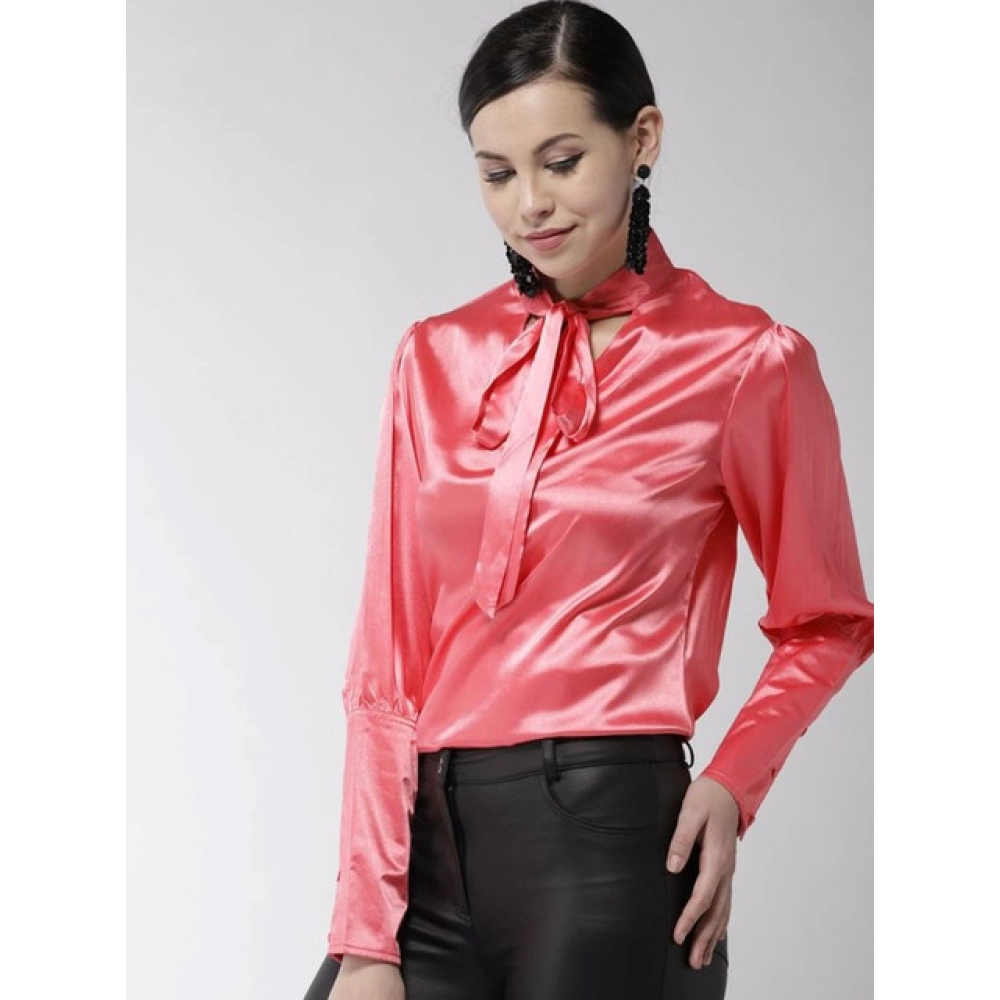 Generic Women's Polyester Solid Long Sleeves Top (Coral) - Image 3