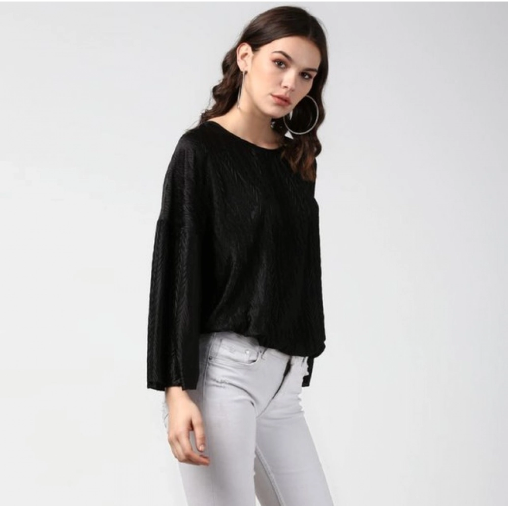 Generic Women's Polyester Pleated Balloon Sleeve Top (Black) - Image 3