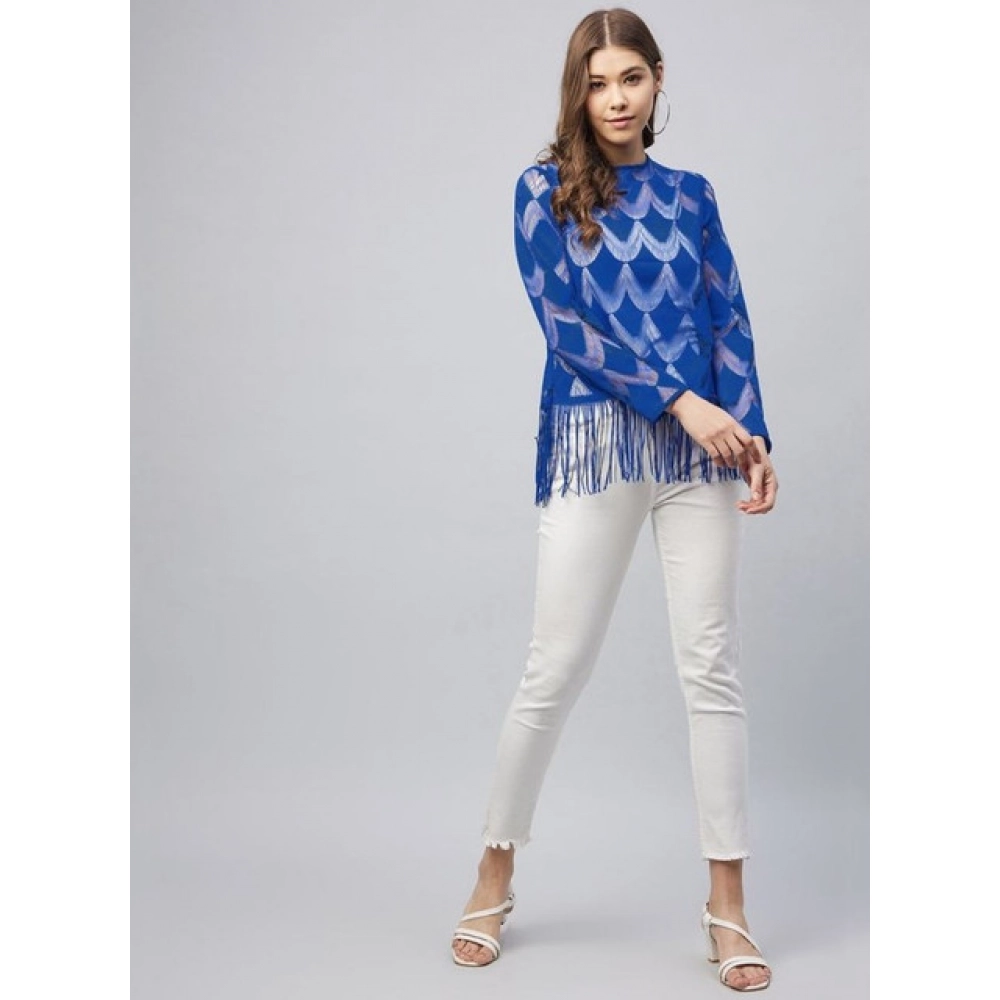 Generic Women's Lace Self Design Long Sleeves Top (Blue) - Image 4