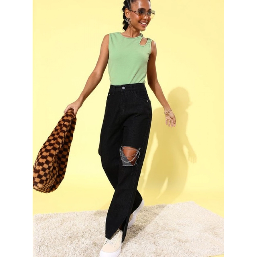 Generic Women's Polyester Lycra Solid Sleeveless Top (Green) - Image 4