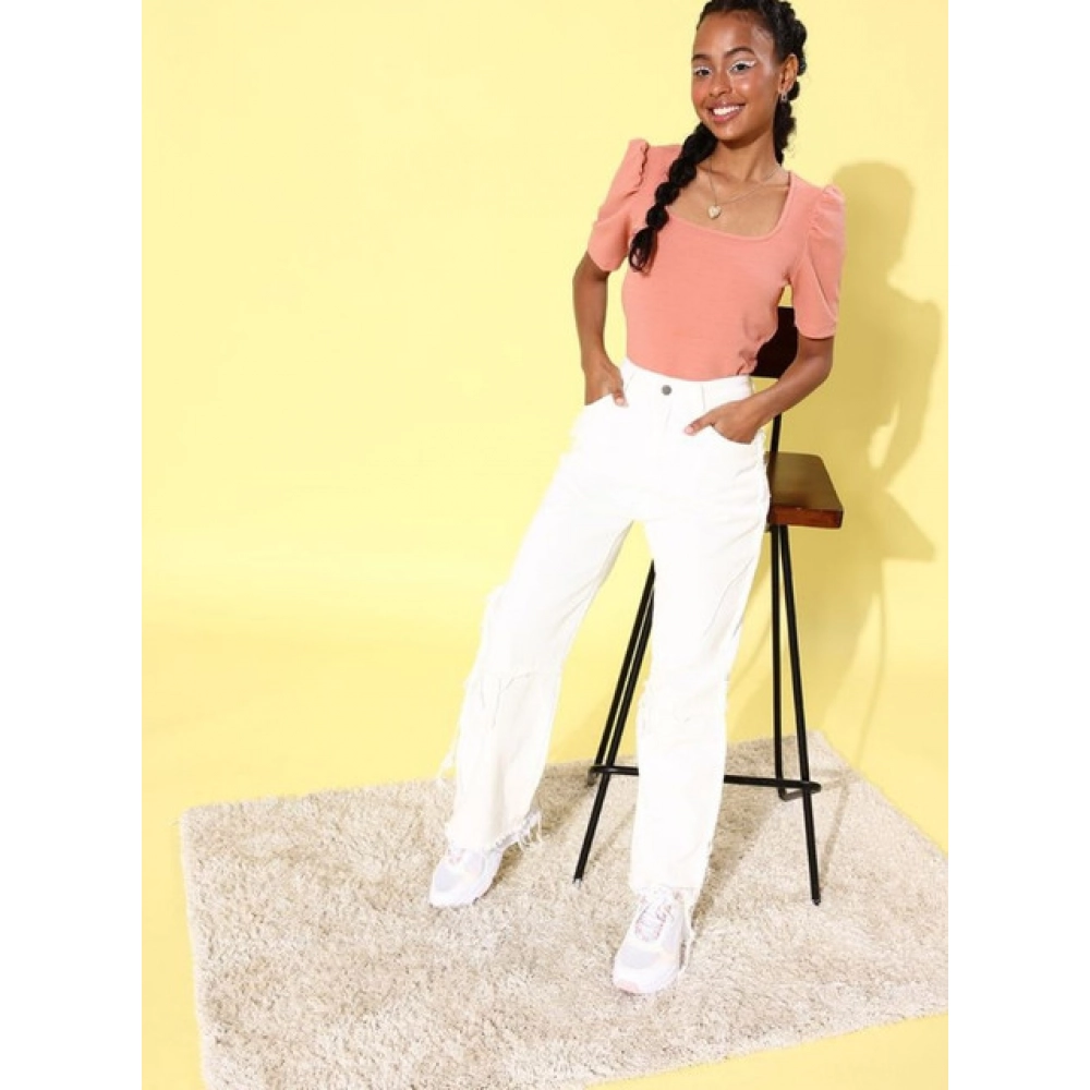 Generic Women's Polyester Lycra Solid Short Sleeve Top (Pink) - Image 5