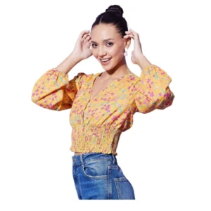 Generic Women's Polyester Floral Long Sleeves Top (Multicolor)