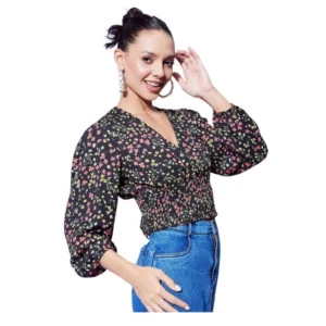 Generic Women's Polyester Floral Long Sleeves Top (Multicolor)