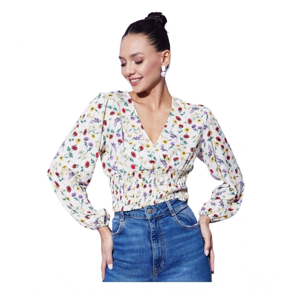Generic Women's Polyester Floral Long Sleeves Top (Multicolor)