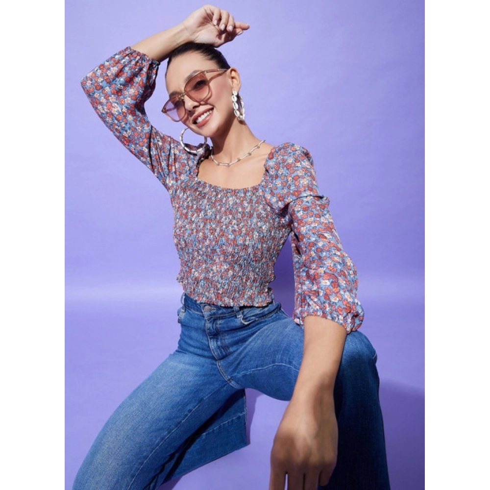 Generic Women's Polyester Floral Long Sleeves Top (Multicolor) - Image 4