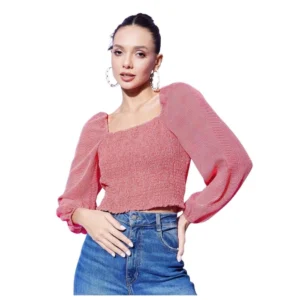 Generic Women's Polyester Floral Long Sleeves Top (Red)