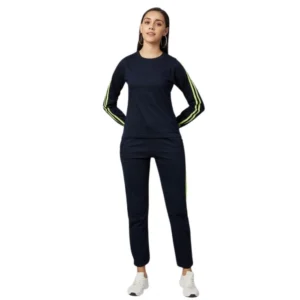 Generic Women's Cotton Solid Long Sleeves Tracksuit (Navy - Green)