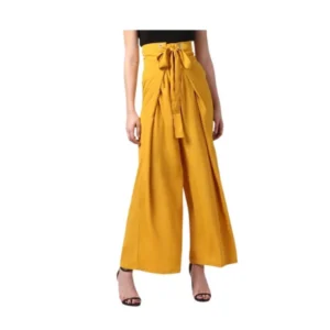 Generic Women's Polyester Solid Smocked Trousers (Yellow)