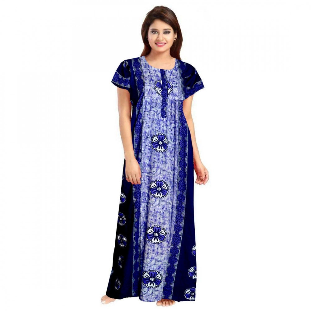 Generic Women’s Cotton Printed Maxi Nighty (Blue)