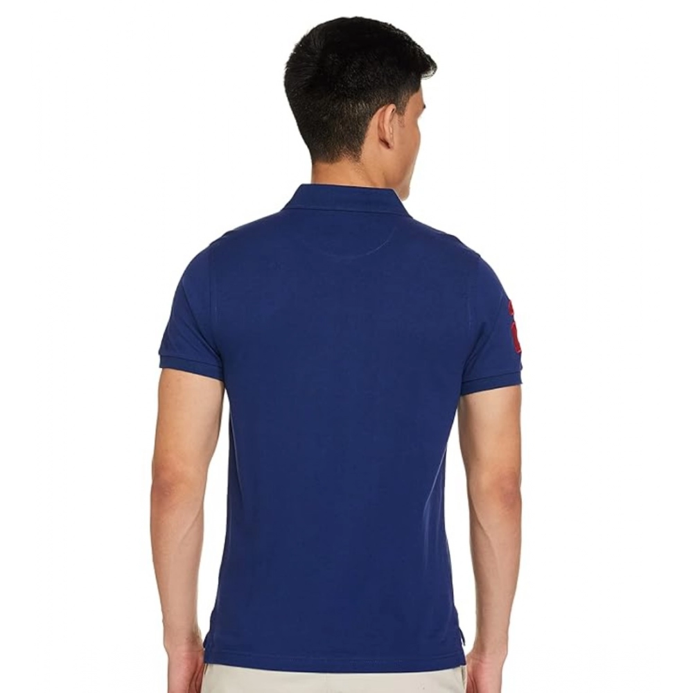 Generic Men's Casual Half sleeve Solid Cotton Polo Neck T-shirt (Dark Blue) - Image 3