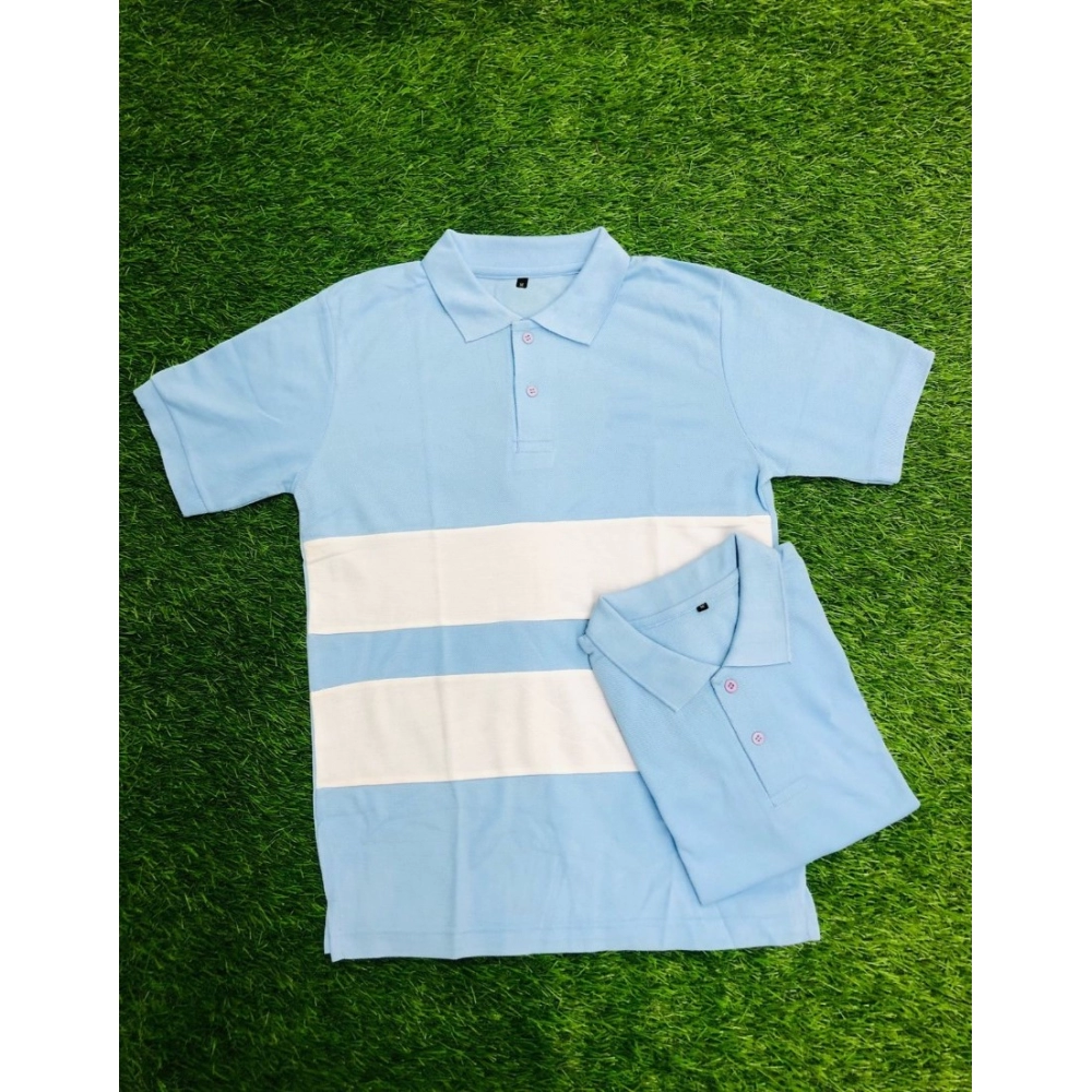 Generic Men's Casual Short Sleeves Cotton Polo Neck T-shirt (Aqua Blue) - Image 3