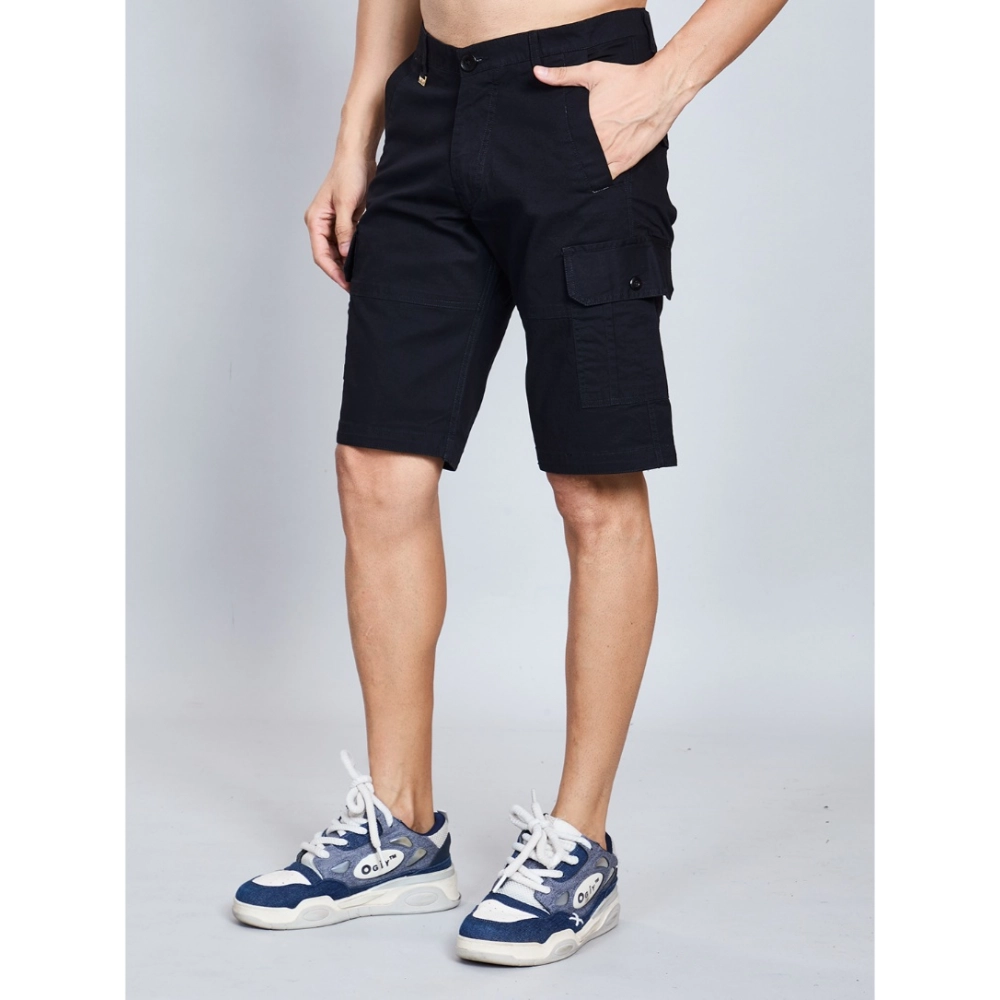 Generic Men's Casual Cotton Solid Knee Length Cargo Shorts (Black) - Image 3