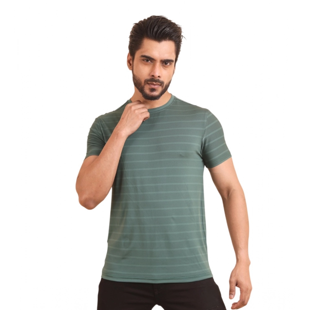 Generic Men’s Casual Nylon Solid Half Sleeve Round Neck T-Shirt (Green)
