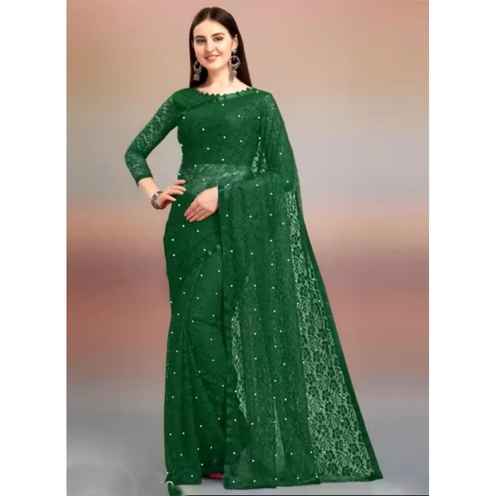 Generic Women’s Net Self Design Saree With Unstitched Blouse 5.5Mtr (Green)