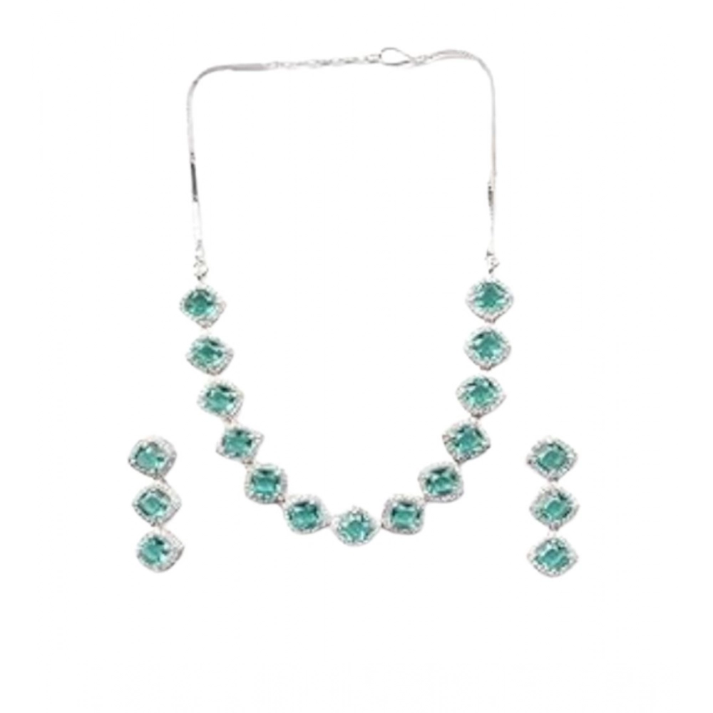 Generic Women's Brass Silver Plated Necklace set (Green) - Image 4