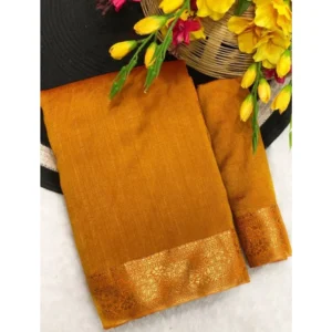 Generic Women's Vichitra Silk Printed Saree With Unstitched Blouse 5.5Mtr (Mustard)