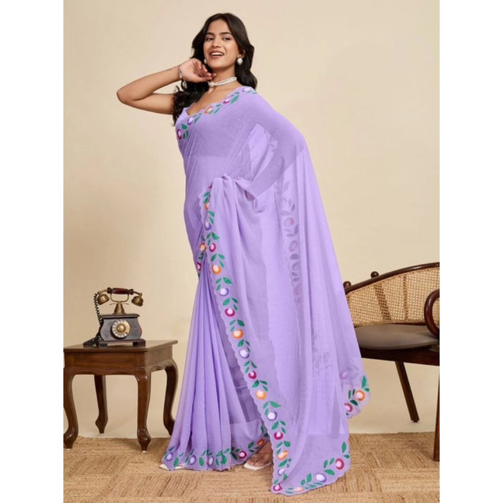 Generic Women’s Georgette Printed Saree With Unstitched Blouse 5.5Mtr (Lavender)