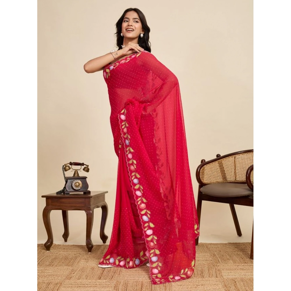 Generic Women's Georgette Printed Saree With Unstitched Blouse 5.5Mtr (Red)