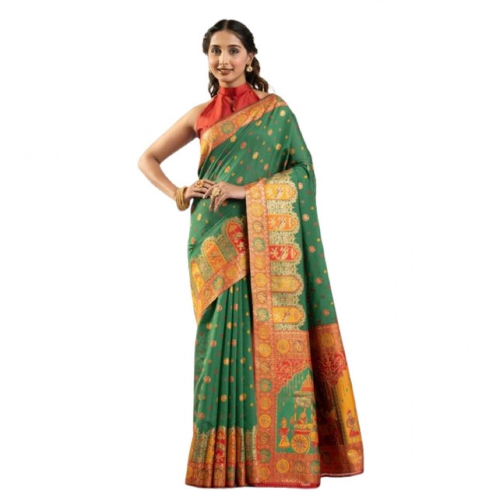 Generic Women's Faux_Banarasi Woven Motifs Saree With Unstitched Blouse 5.5Mtr (Green) - Image 4