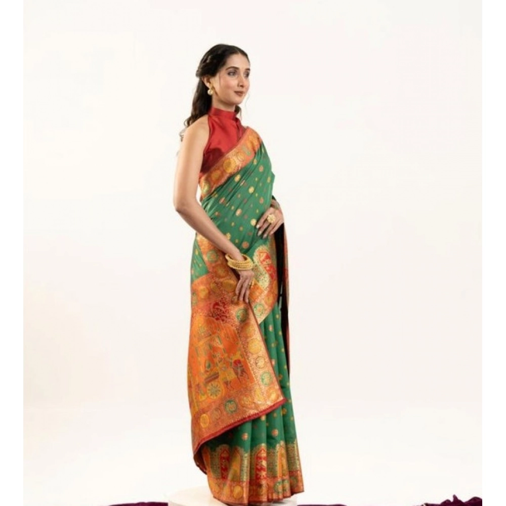 Generic Women's Faux_Banarasi Woven Motifs Saree With Unstitched Blouse 5.5Mtr (Green)