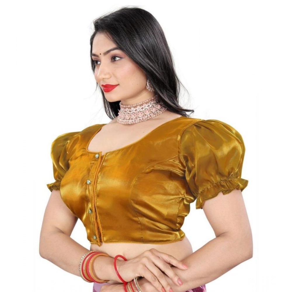 Generic Women's Jimmy Solid Designer Neck Elastic Sleeve Readymade Blouse (Gold 38 , Alterable up to 42)-PID65828 - Image 3