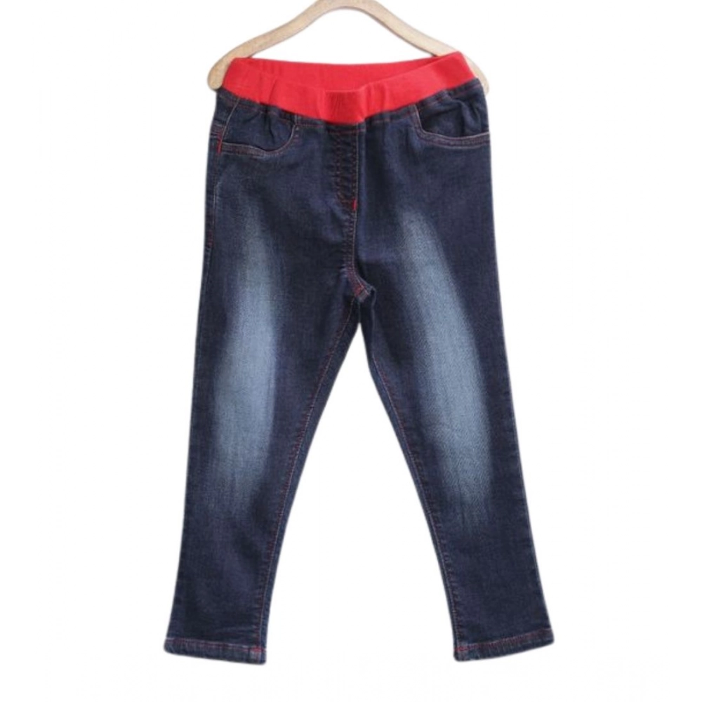 Generic Girl's Denim Ribbed Elasticated Jeans (Red-Blue) - Image 3