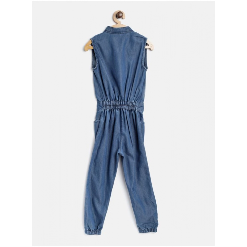 Generic Girl's Denim Embellished Sleeveless Jumpsuit (Blue) - Image 4