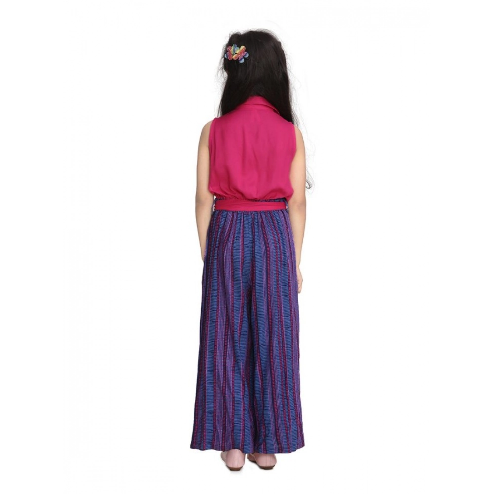 Generic Girl's Rayon Colour Block Sleeveless Jumpsuit (Pink-Blue) - Image 4