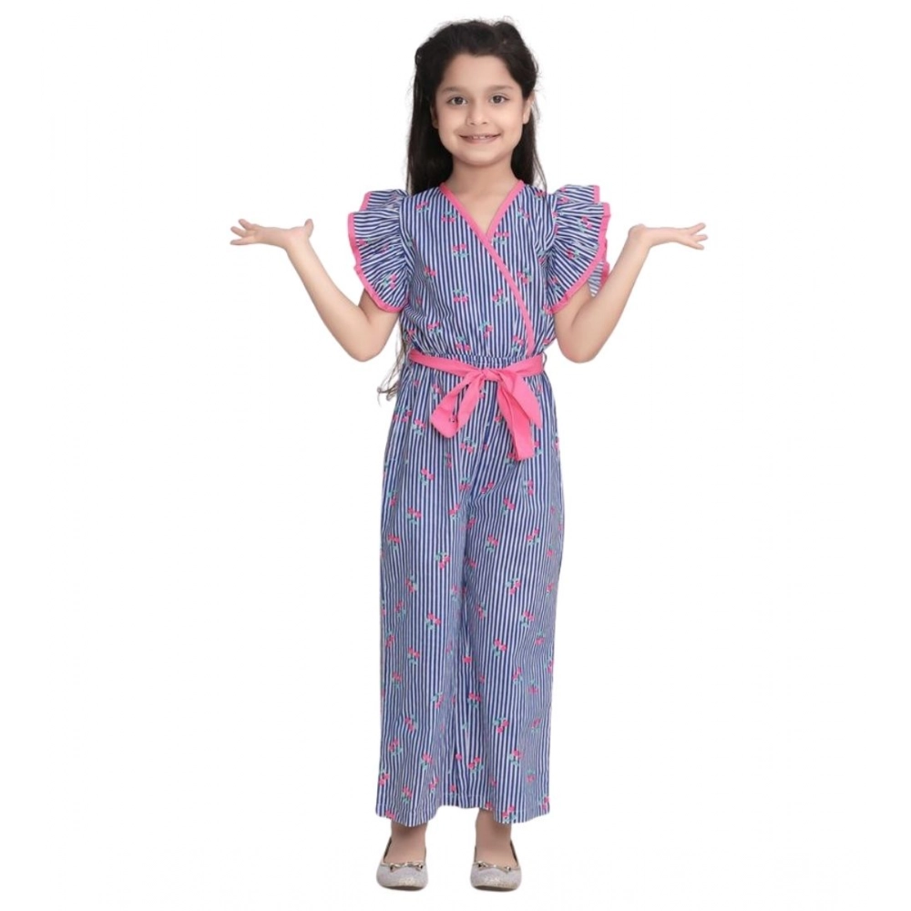 Generic Girl's Cotton Striped Flutter Jumpsuit (Blue-Pink) - Image 5