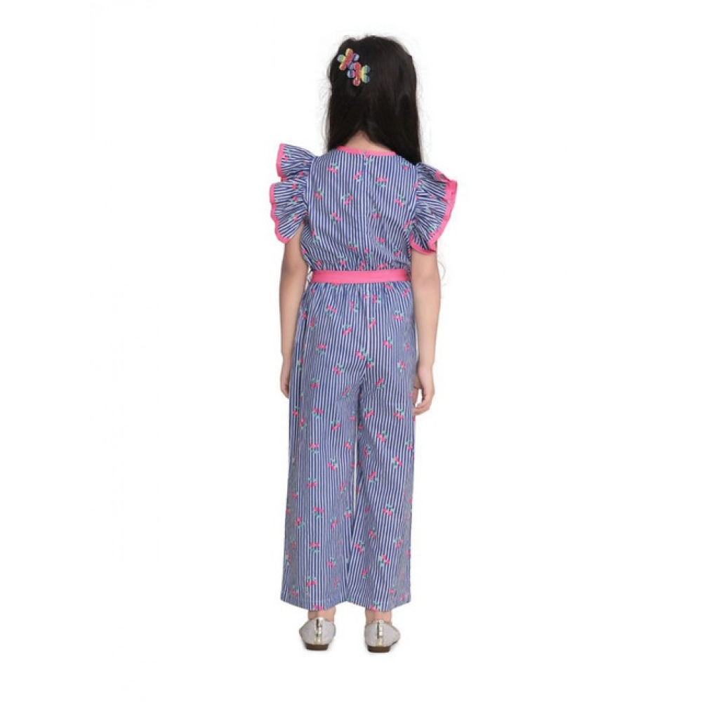 Generic Girl's Cotton Striped Flutter Jumpsuit (Blue-Pink) - Image 4
