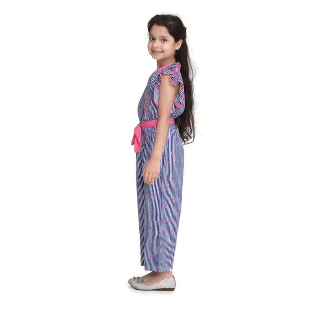 Generic Girl's Cotton Striped Flutter Jumpsuit (Blue-Pink) - Image 3
