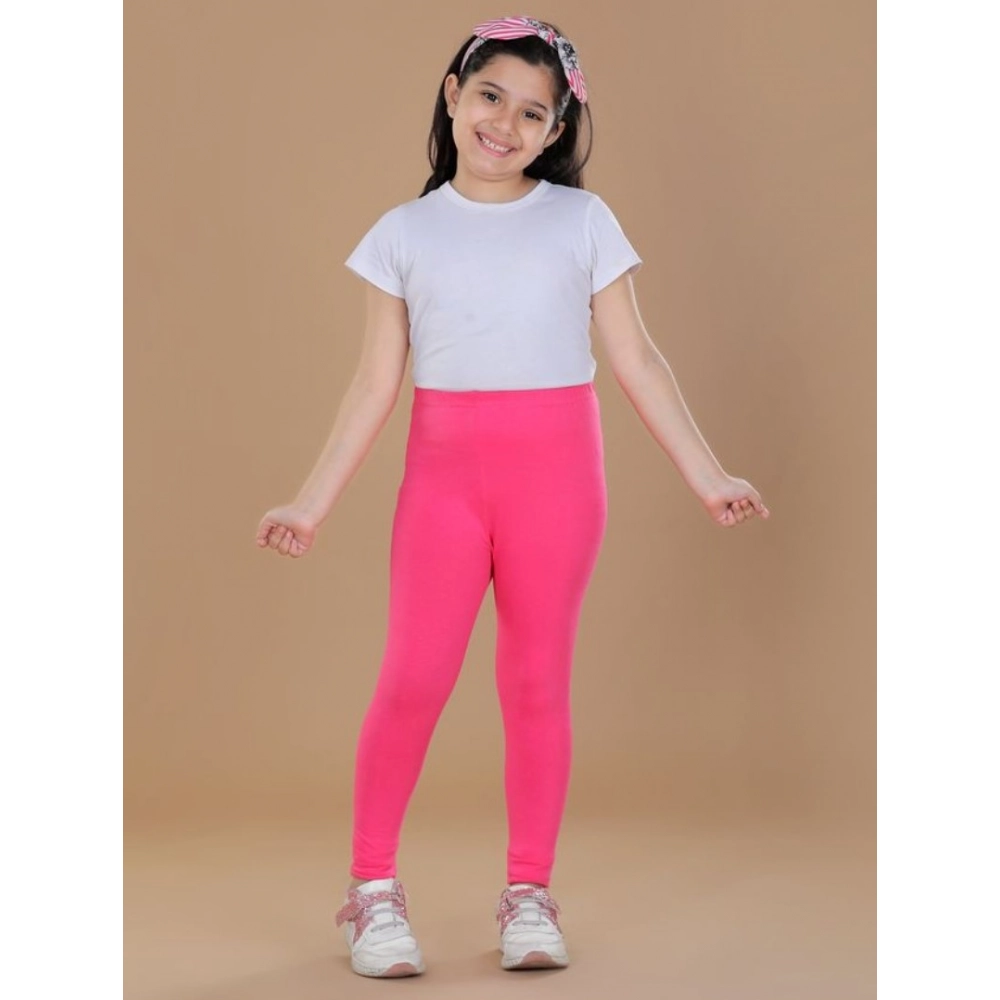 Generic Girl’s Cotton Lycra Solid Elasticated Leggings (Pink)