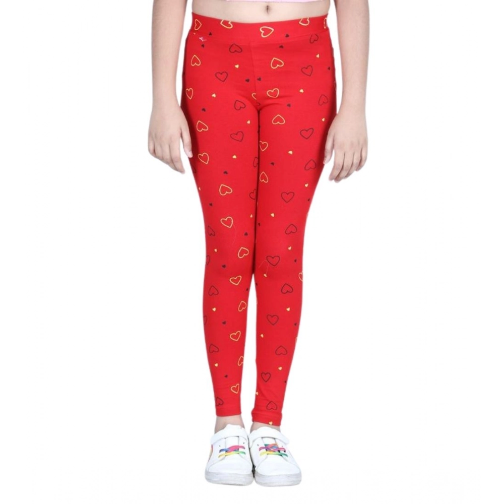 Generic Girl's Cotton Lycra Printed Elasticated Leggings (Red) - Image 5