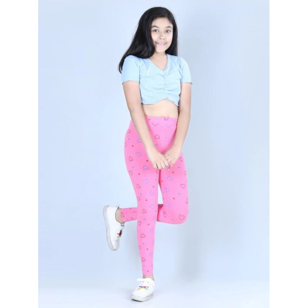 Generic Girl’s Cotton Lycra Printed Elasticated Leggings (Light Pink)