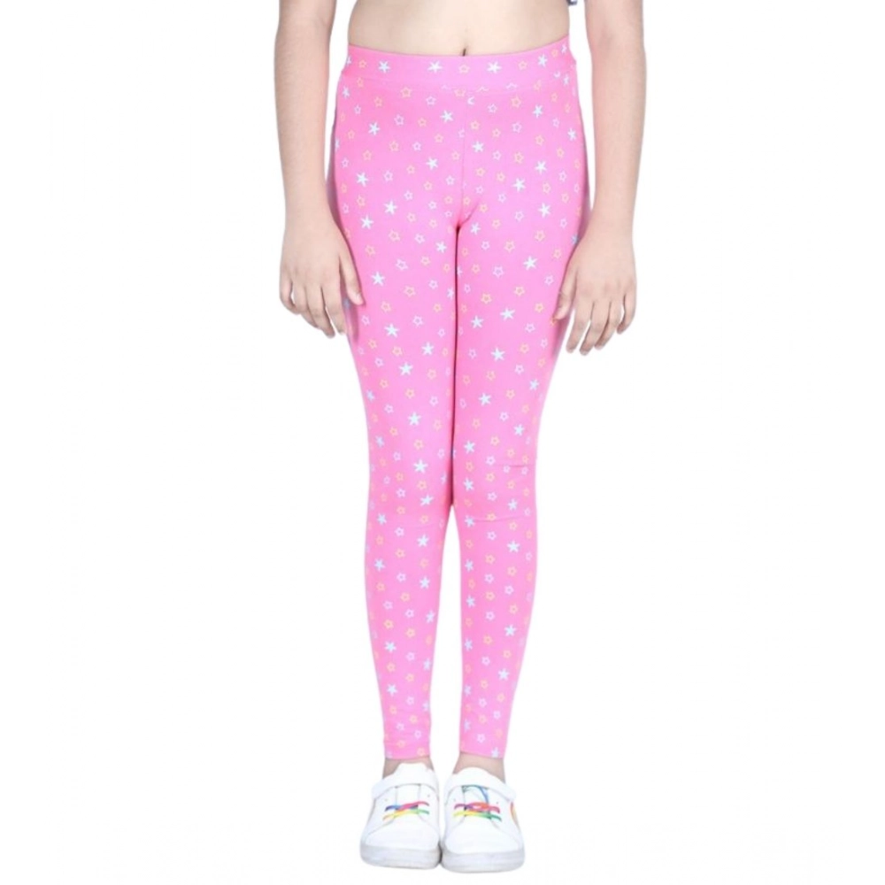 Generic Girl's Cotton Lycra Printed Elasticated Leggings (Pink) - Image 3