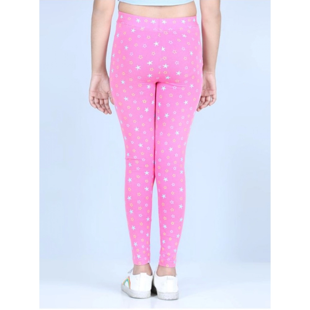 Generic Girl's Cotton Lycra Printed Elasticated Leggings (Pink) - Image 4