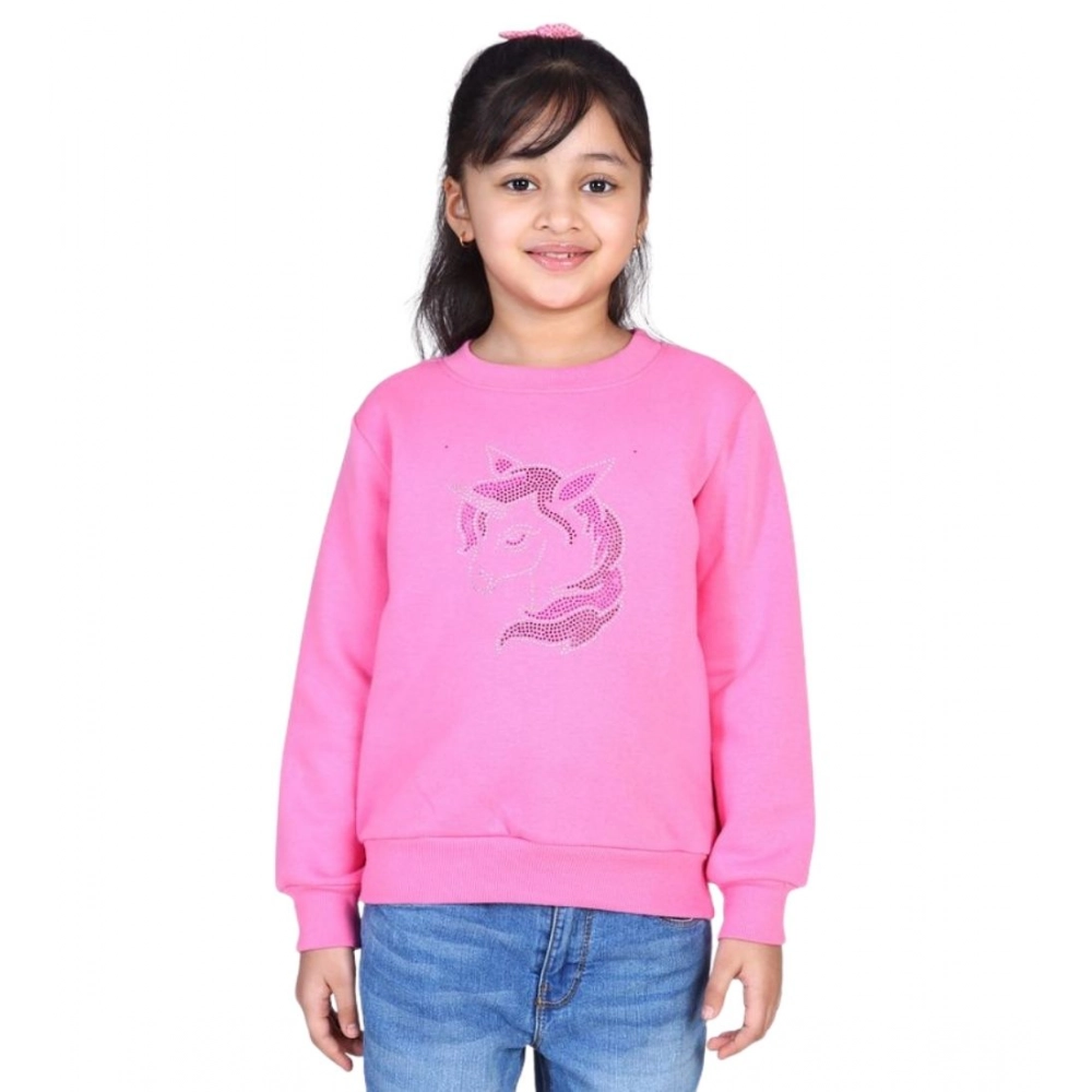Generic Girl's Fleece Embellished Long Sleeves Sweatshirt (Pink) - Image 5