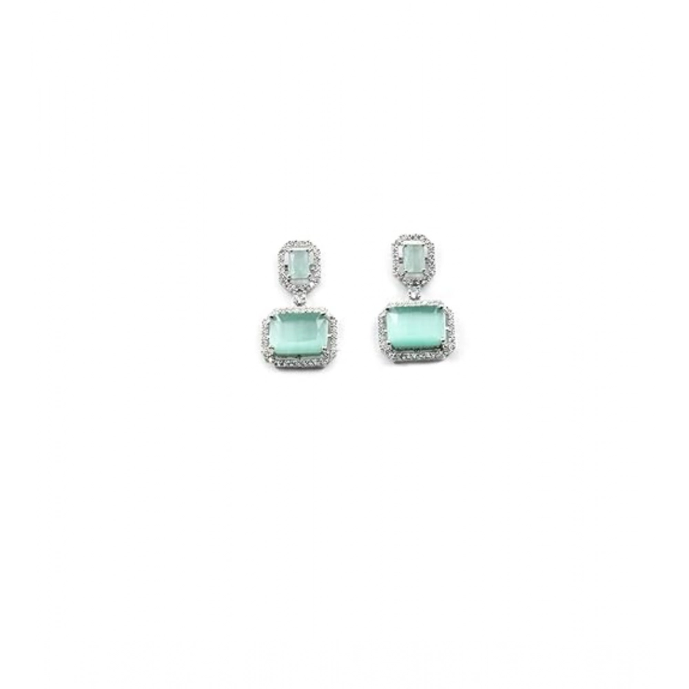 Generic Women's Brass Silver Plated Drop Earrings (Turquoise) - Image 5
