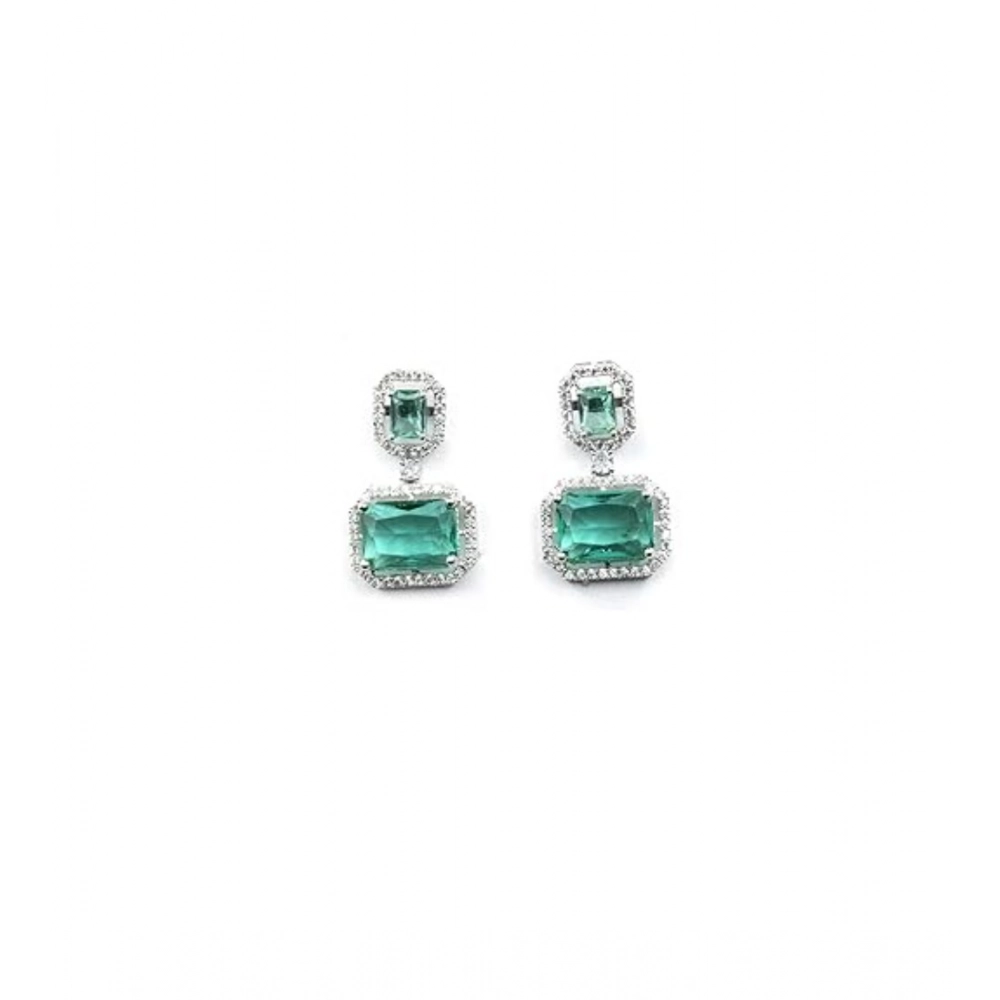 Generic Women's Brass Silver Plated Drop Earrings (Green) - Image 5